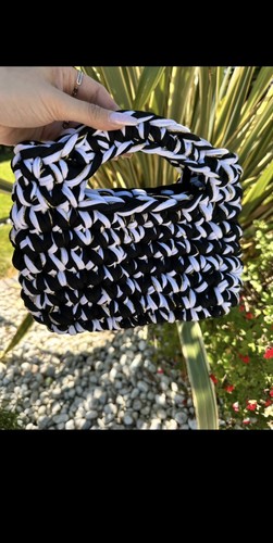 Sac main crocheté noir - sac,