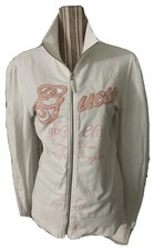 VESTE ZIPPEE SWEATER FEMME GUESS TAILLE LARGE OU FR 42  BLANCHE