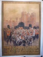 Affiche ancienne chemin de fer entoilée 1914Toussaint Paris london