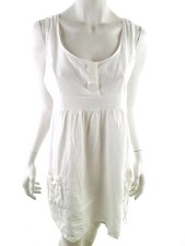 COLORINE Robe d'Été pour Femmes Blanc L Sans manches Lin 100% Encolure ronde