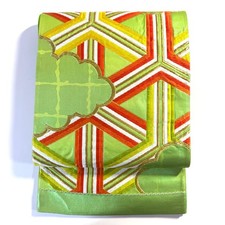 Kimono japonais 24 Fukuro Obi soie Nishijin Ori Karaori vert doré blanc