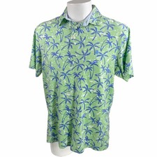 Chemise Polo Izod Saltwater Hawaïenne Grande Bleue Palmiers Vert Pâle