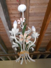 Vintage French Toleware Flower lamp ceiling lamp 3 arm chandelier shabby chic