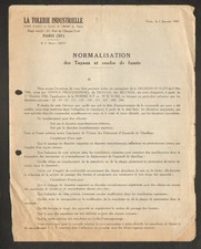 PARIS (XI°) NORMALISATION des TUYAUX Coudés de FUMEE "TOLERIE INDUSTRIELLE" 1947