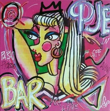 SPACO signed BARBIE GIRL TABLEAU pop street ART french paint canvas picasso