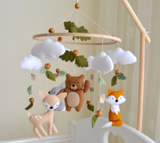 Mobile pour bébé Woodland, animaux de la forêt crèche mobile garçon musique m...