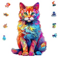 Grand puzzle rond en bois chat