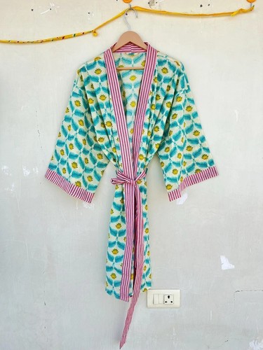 Robe kimono florale - kimono, verte