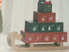 GRAND CALENDRIER DE L'AVENT LUGE DE NOËL - 24 TIROIRS - BOIS - NEUF - 30 CM X 27