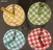 4 Verres à cocktail, thé ou café glacé, Smoothie, Avec Couvercle à vis