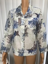Erin London Light Weight Jacket/Shirt Womens Size M  Shear White And Blue W