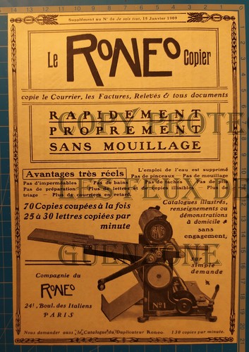 Roneo copier duplicateur 1909 - ,