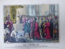 Gravure XIXè rehaussée. Ouverture concile oecuménique ROME  1869    43 x 30 cm