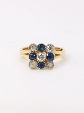 Bague carrée saphirs diamants taille ancienne