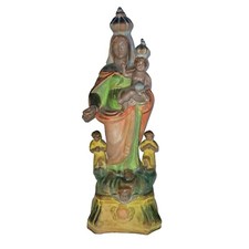 06K45 ANCIENNE STATUE SANTIBELLI VIERGE DE MARSEILLE TERRE CUITE POLYCHROME XIXe