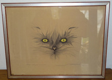 Belle Litho Burin Original Signé au Crayon Pierre Orinel 1948 Tête de Chat