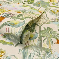 Papier Peint Coloré Paradis Jardin Arbres Fleurs Oiseaux Jungle Neutre WOW178