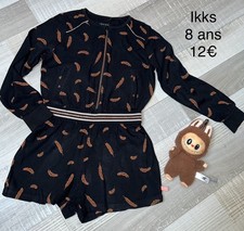 Ikks 8 Ans Fille : Combinaison Noire Motif Feuille TBE