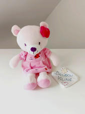 Peluche/Doudou Ours Robe Rose Clair Mauve Fleur Oiseau 24cm Pommette Intermarché