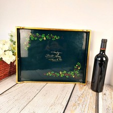 Grand plateau vintage en bois laqué peint à main décor de vignes Barbelet Leroux