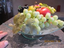 Plat Verre Centre de Table Bougeoir Plateau Fruit Décor Floral Gravé Art Verrier