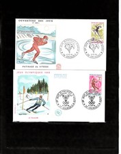 JEUX OLYMPIQUES D'HIVER - GRENOBLE 1968 Lot de 2 Enveloppes 1er Jour