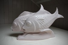 Couple de poissons, céramique craquelée rose, art déco, bon état