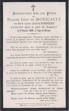 Mémento Mme Léon de MONICAULT née Léontine DESMARQUEST ((1831-1898).