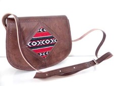 SAC FEMME CUIR MARRON PLEINE FLEUR & LAINE KILIM BESACE BANDOULIERE NEUVE ETHNIC