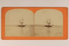 FRANCE Marseille Brick-goélette Voilier à deux mâts Photo Stereo Albumine 1865