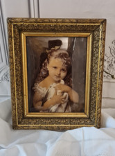 ANCIEN CADRE TABLEAU LITHO SOUS VERRE ENFANT A LA COLOMBE d'apres E.MUNIER