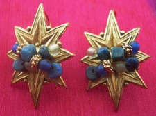 ZOE COSTE MADE IN FRANCE Boucles D'oreilles dormeuses étoile doré + perles bleue