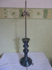 Ancienne Grande Lampe Métal Argenté deux feux XIX chapeau bouillote bougeoir