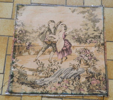Vintage Tapisserie Couple Romantique Jardin Scène Médiévale France 48 x 48 cm