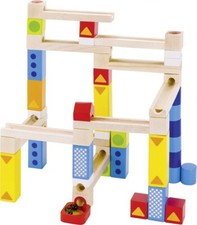 Jeu en bois 2 en 1- Toboggan à billes ET jeu de construction