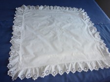 TRES GRANDE TAIE D'OREILLER ANCIENNE METIS SEULE VOLANTEE BRODERIE ANGLAISE 1925