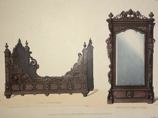 GUILMARD Lit Droit Armoire Glace LITHOGRAPHIE Garde Meuble RENAISSANCE 1860