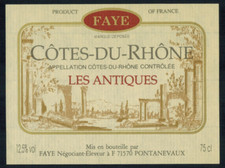 Etiquette de vin de Cote du rhone(75cl)-Les antiques-Eleveur Faye R.580