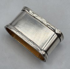 Rond de serviette métal argenté décor géométrique Saglier Frères & Cie Art Déco