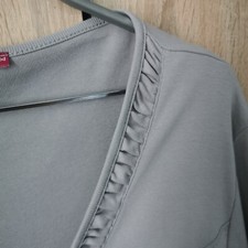 GILET CARDIGAN COTON GRIS MANCHE LONGUE FERMETURE ECLAIRE ZIP FANTAISIE T 40 42