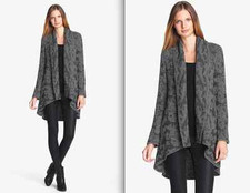 HOT Eileen Fisher Shawl Collar Knit Wool Print Gray Sweater Cardigan $500+tax!