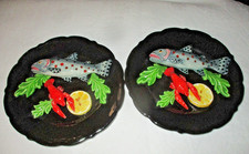 2 assiettes ceramique Vallauris dlg Lamarche trompe l'œil Mer Poisson 1960 -TBE