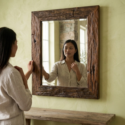 Miroir teck vieux chêne bois - miroir,