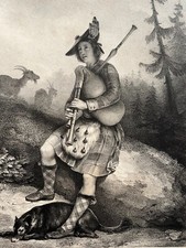 BERGER ECOSSAIS Ecosse LITHOGRAPHIE Belliard HORACE VERNET Cornemuse XIX°