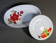 Plat et soucoupe vintage 70's porcelaine Bavaria, céramique fleurs orange