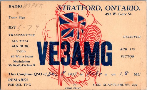 1938 stratford ontario qsl - stratford,