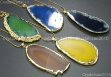 Collier en tranches de pierres précieuses d'agate de Quartz Druzy...