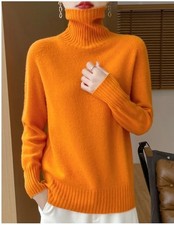 Pull à Col Roulé Femme Orange Hiver Chaud Doux Élégant Minimaliste Style Chic