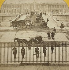 FRANCE PARIS Place de la Concorde Carriole c1865 Photo Stereo Vintage Albumine 