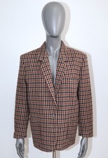 Vintage 1980s Brown Plaid Wool Blazer Jacket BURBERRYS Sz 12 reg Made in England